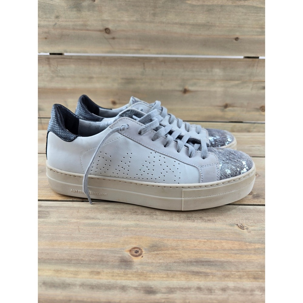 P448 Womens Thea Low Top Sneakers White Silver Metallic Snakeskin 40 US 9.5-10